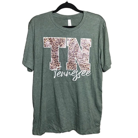 Canvas Tennessee TN‎ Leopard Print Graphic Tee T-Shirt Olive Size XL - Picture 1 of 6